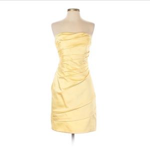David’s Bridal Strapless Gold Ruched Dress